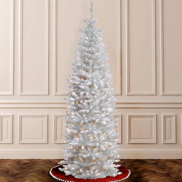 6.5 ft. Kingswood White Fir Pencil Artificial Christmas Tree with Clear Lights