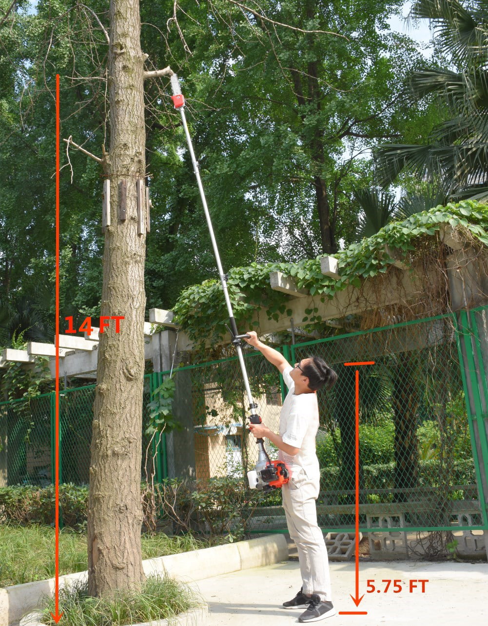 Maxtra 42.7CC 2 Stroke 1.5HP 1100W Gas Pole Chainsaw Pruner Trimmer with Adjustable Length 11.35 Feet to 8.2 Feet