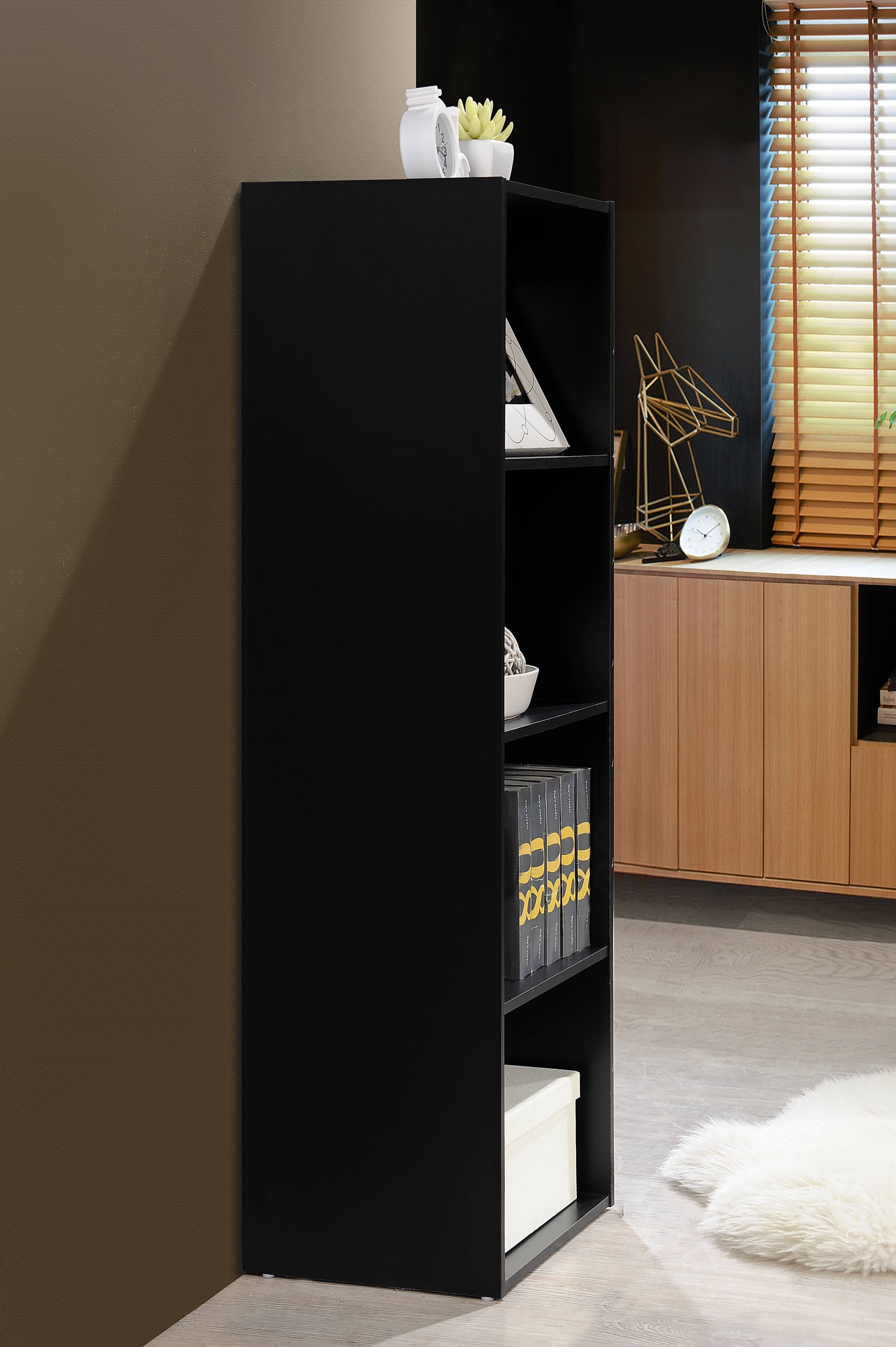 Hodedah 4-Shelf Wood Bookcase, Black