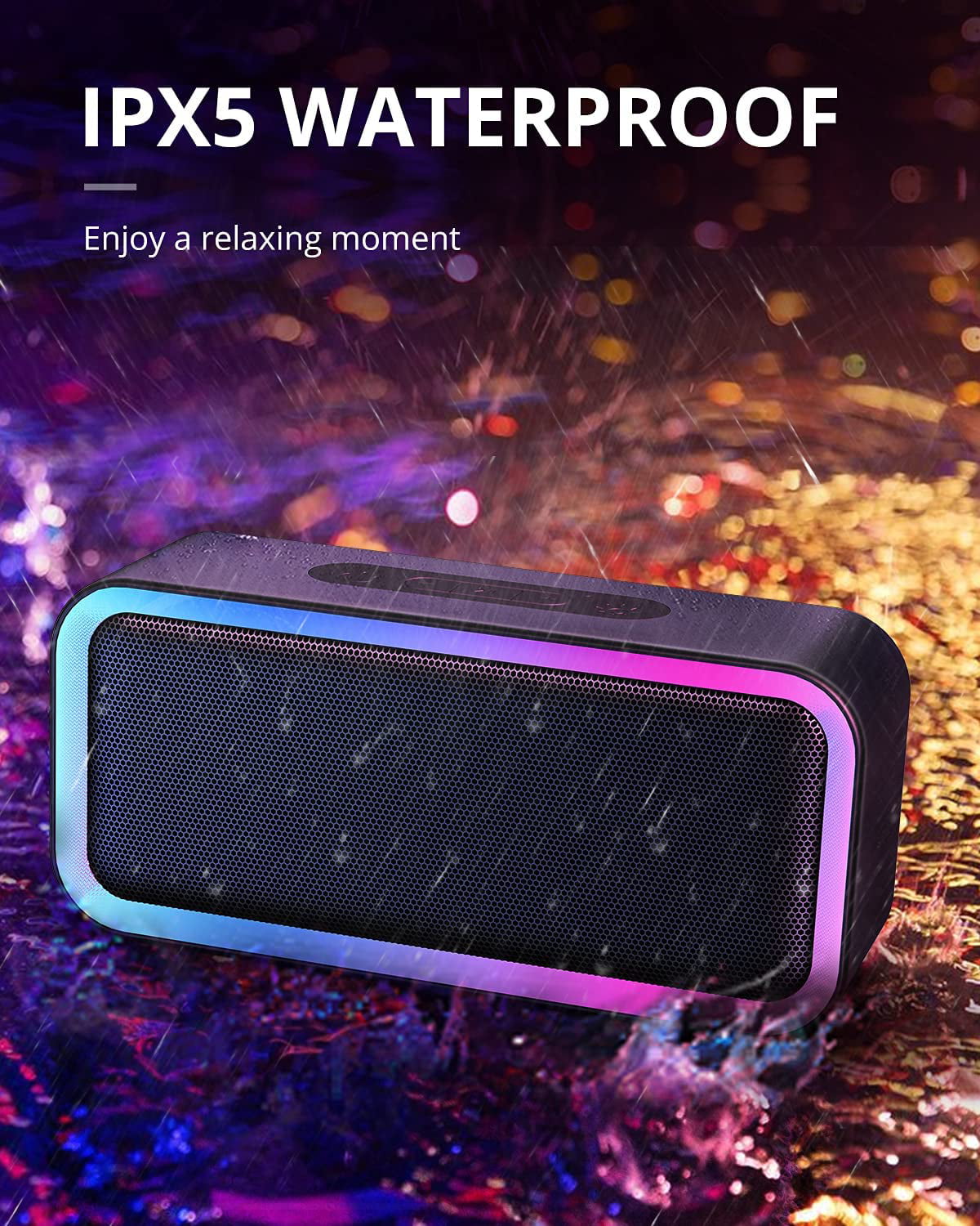 LED RGB Lights Bluetooth Party Speaker, 16W Portable Wireless Bluetooth Speaker w/HD Stereo, IPX6 Waterproof, 18H Playtime, Mic, TF Card, Mini Speakers for Home Garden Party Camping Travel
