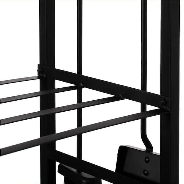 Indoor and Outdoor Patio Iron Firewood Log Cart with Fireplace Tool Rack, Black