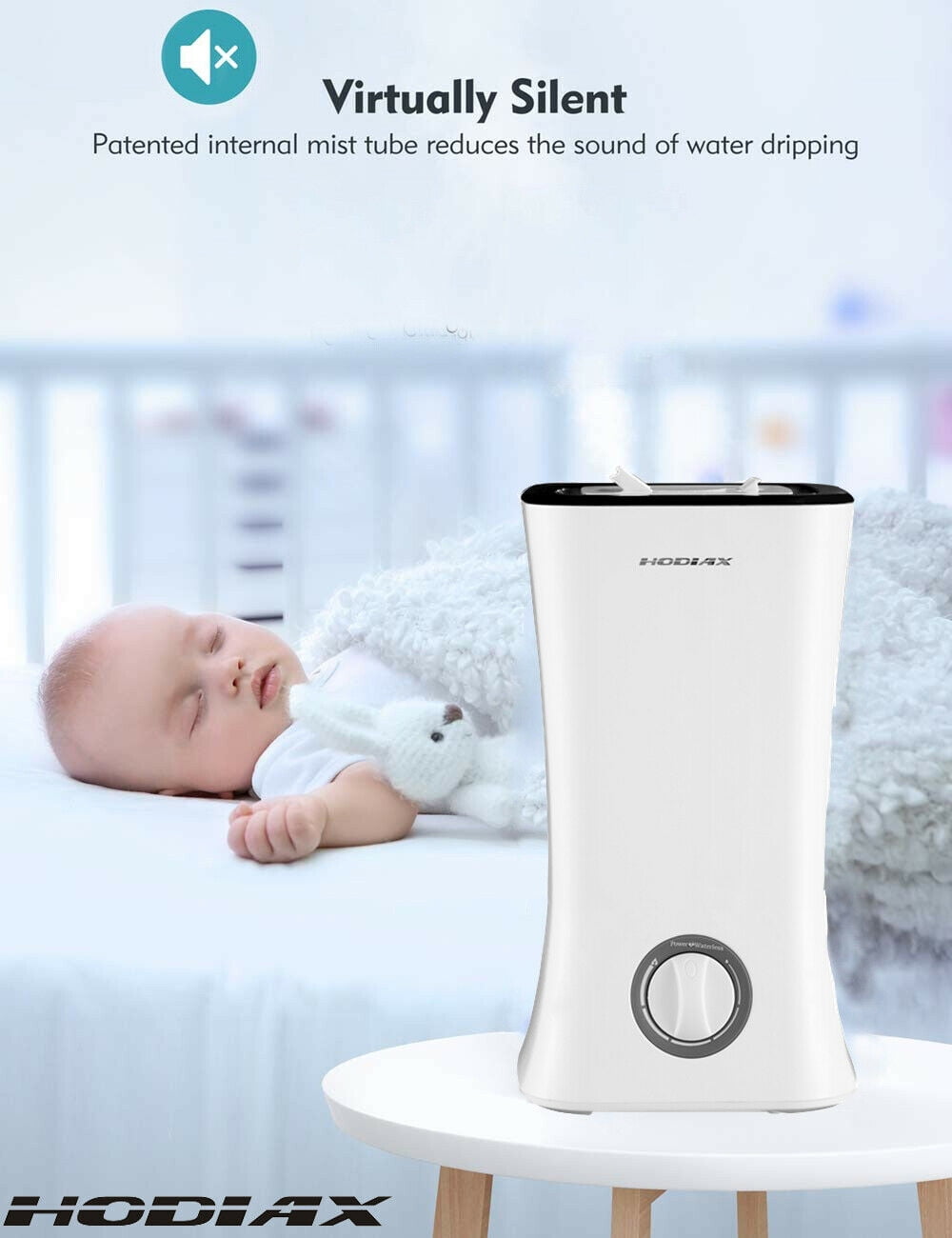 Hodiax 4L Cool Mist Ultrasonic Humidifier 30W Top Filling LED Light Essential Oil Addible 360 degree Nozzle Diffuser for Beauty Salon SPA Yoga Bedroom Living room Reception Center