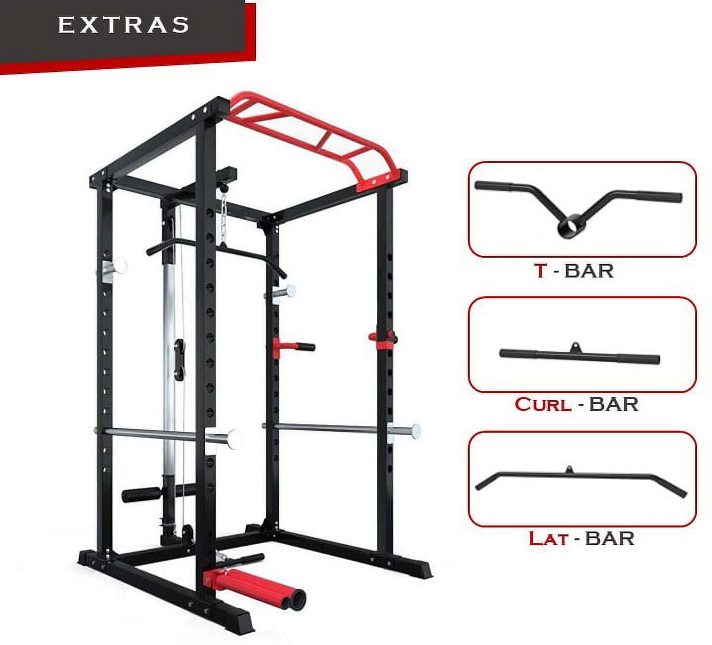 SPARTAN 1500 Lb. Capacity Exercise Power Cage Rack with Lat pull down, J-hook, Pulley system, Squat Rack with Landmine and Safety Bar