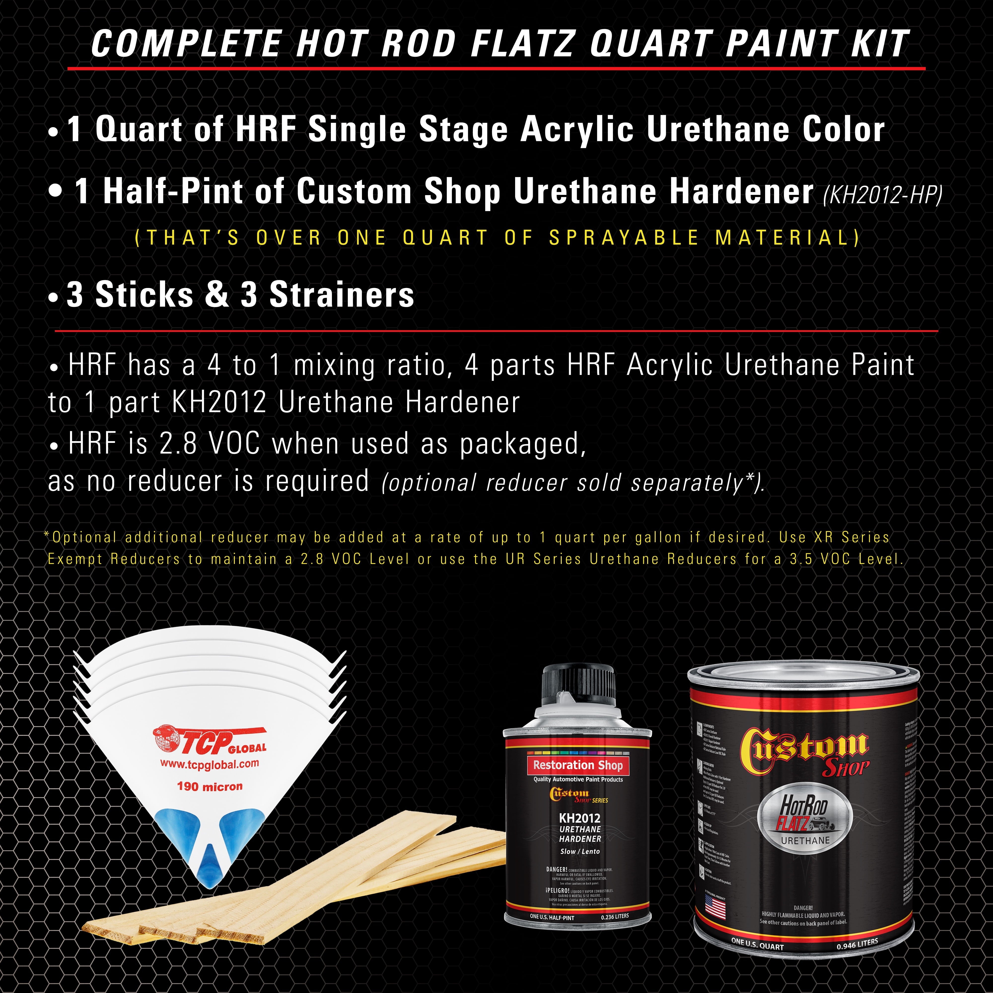 Custom Shop - Graphite Gray Metallic - Hot Rod Flatz Flat Matte Satin Urethane Auto Paint - Complete Quart Paint Kit - Professional Low Sheen Automotive, Car Truck Coating, 4:1 Mix Ratio