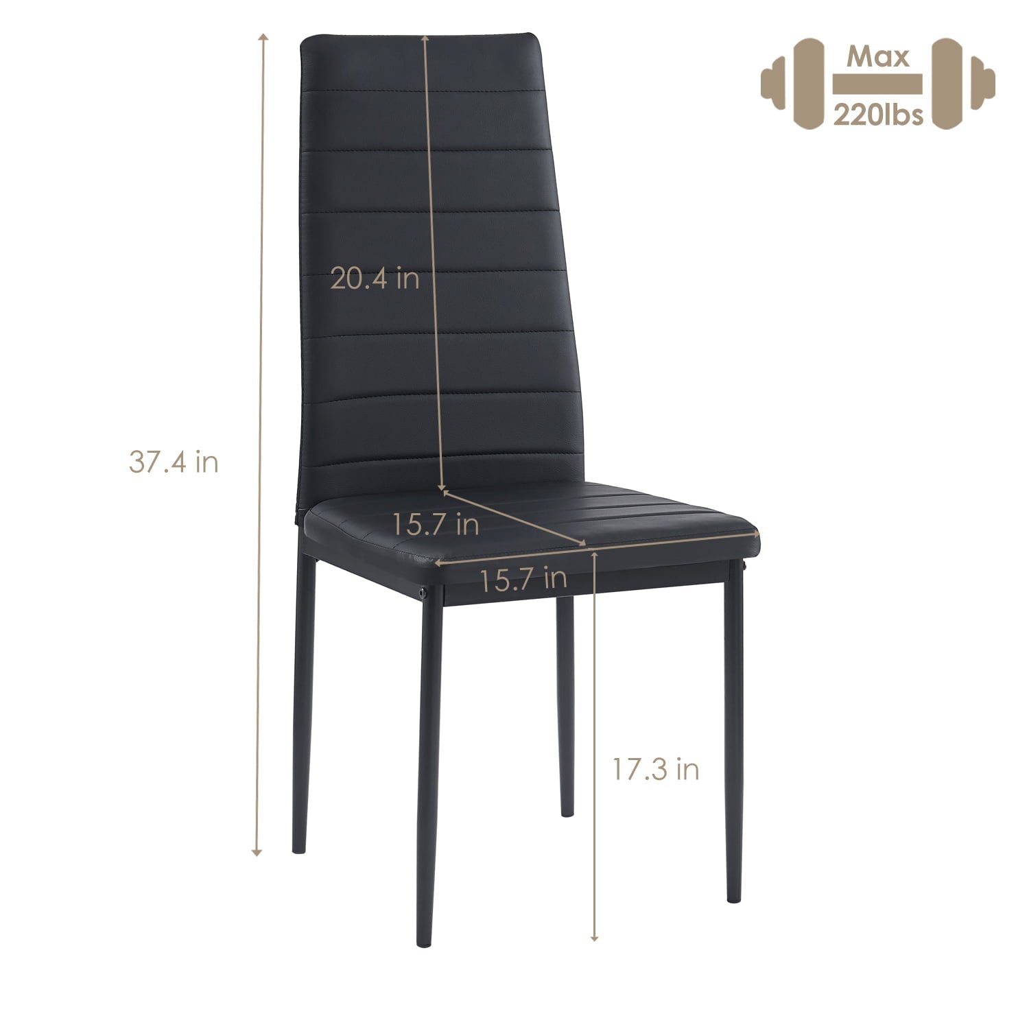 Dining Chair Set of 2, ROZHOME Modern Kitchen Chairs PU Side Chairs with Metal Legs and Frame(Black)