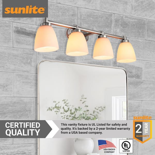 34 in. 4 Light Bar Brushed Nickel Bathroom Vanity Light Fixture with Bell Shaped Frosted Glass Shade
