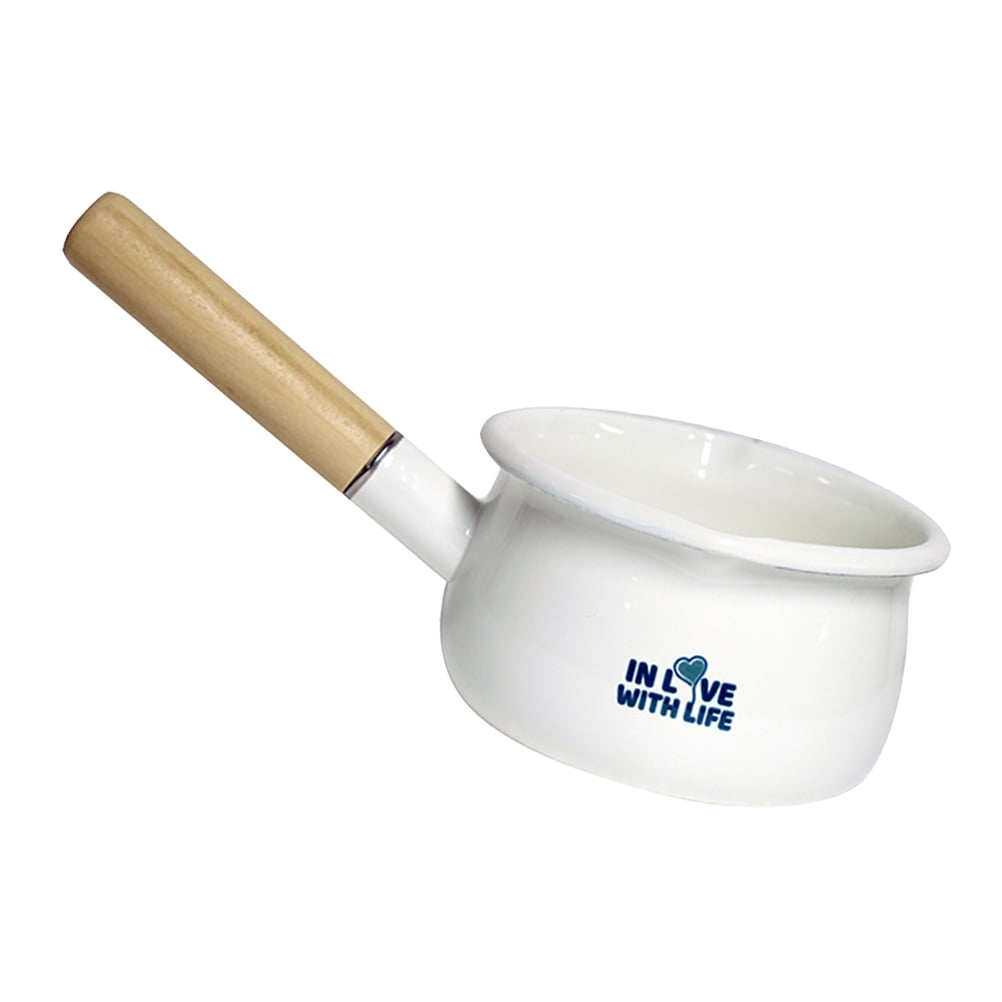 BESTONZON Enamel Pot Wooden Handle Cooking Pot Soup Pot Milk Pot Practical Baby Food Pot