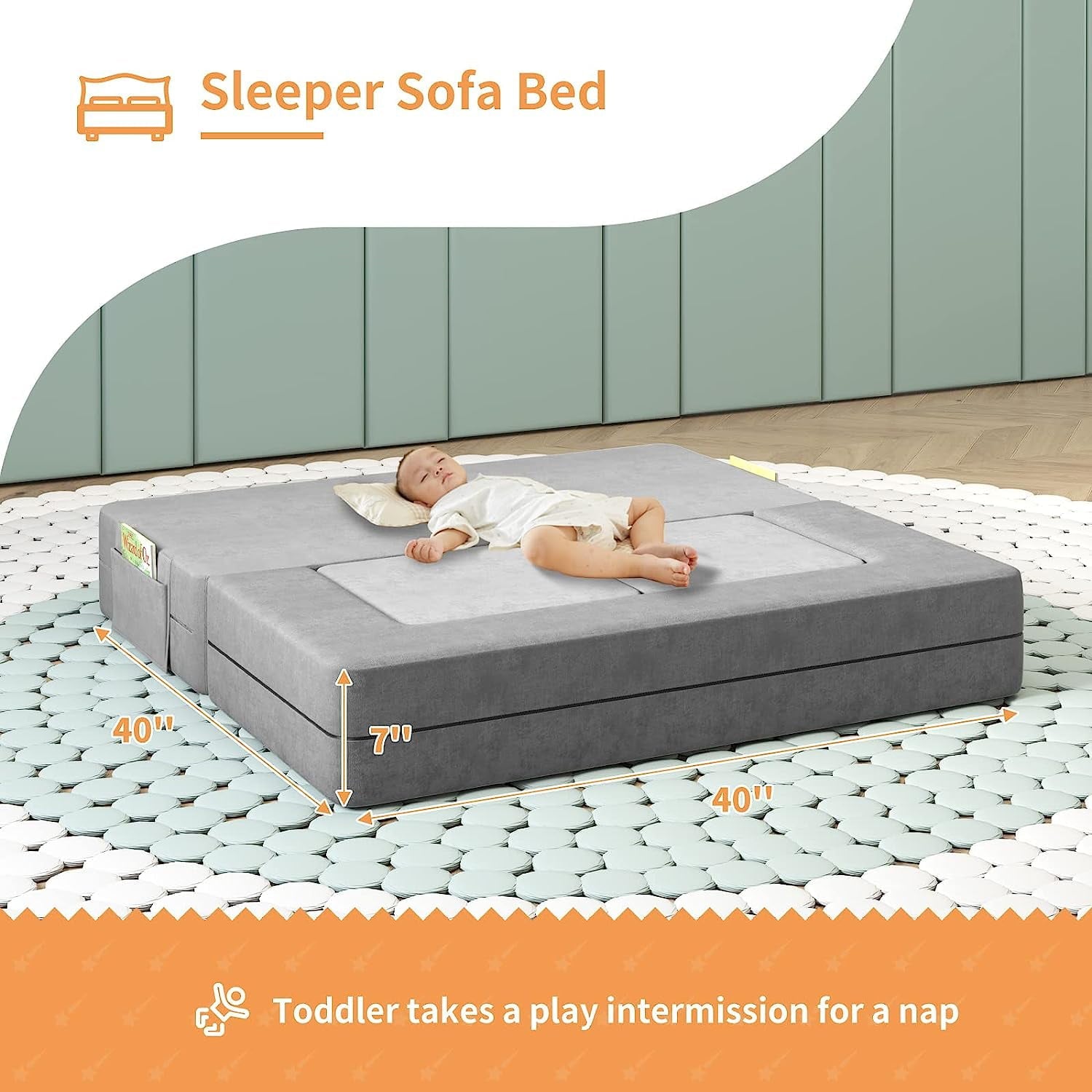 Wanan Kids Couch with Two Ottoman, Toddler Couch Sofa for Kids, Modular Kids Sofa Couch with Washable Covers, Play Couch Foldable Loveseat, Kids Fold Out Couch Lounger (Gray)