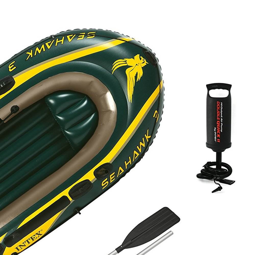 Intex Seahawk 3 Person Inflatable Boat Set with Aluminum Oars & Pump (2 Pack)