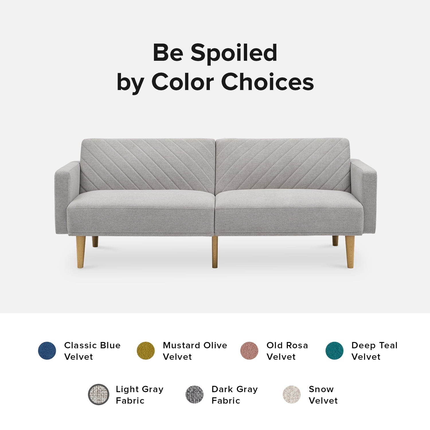 Mopio Chloe Futon Sofa Bed Convertible Sleeper Sofa with Tapered Legs Light Gray