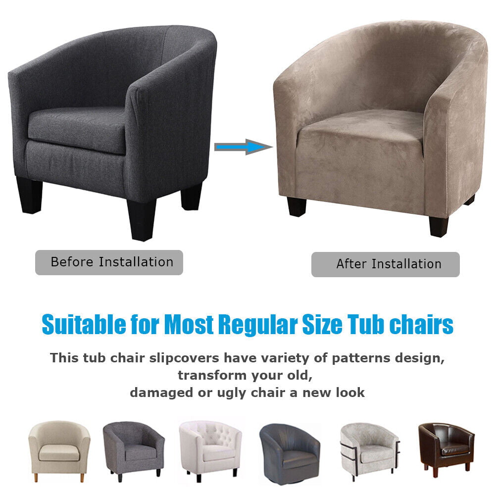 Stretch Velvet Club Sofa Chair Cover Tub Barrel Armchair Slipcover Dining Room Removable Washable Sofa Couch Cover(Light Brown)
