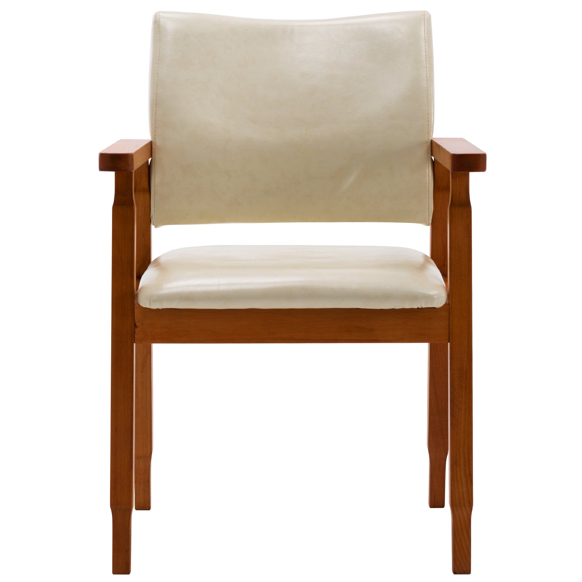 Tan Mid-Century PU Leather Upholstered Arm Chair, Dining chair, Set of 2