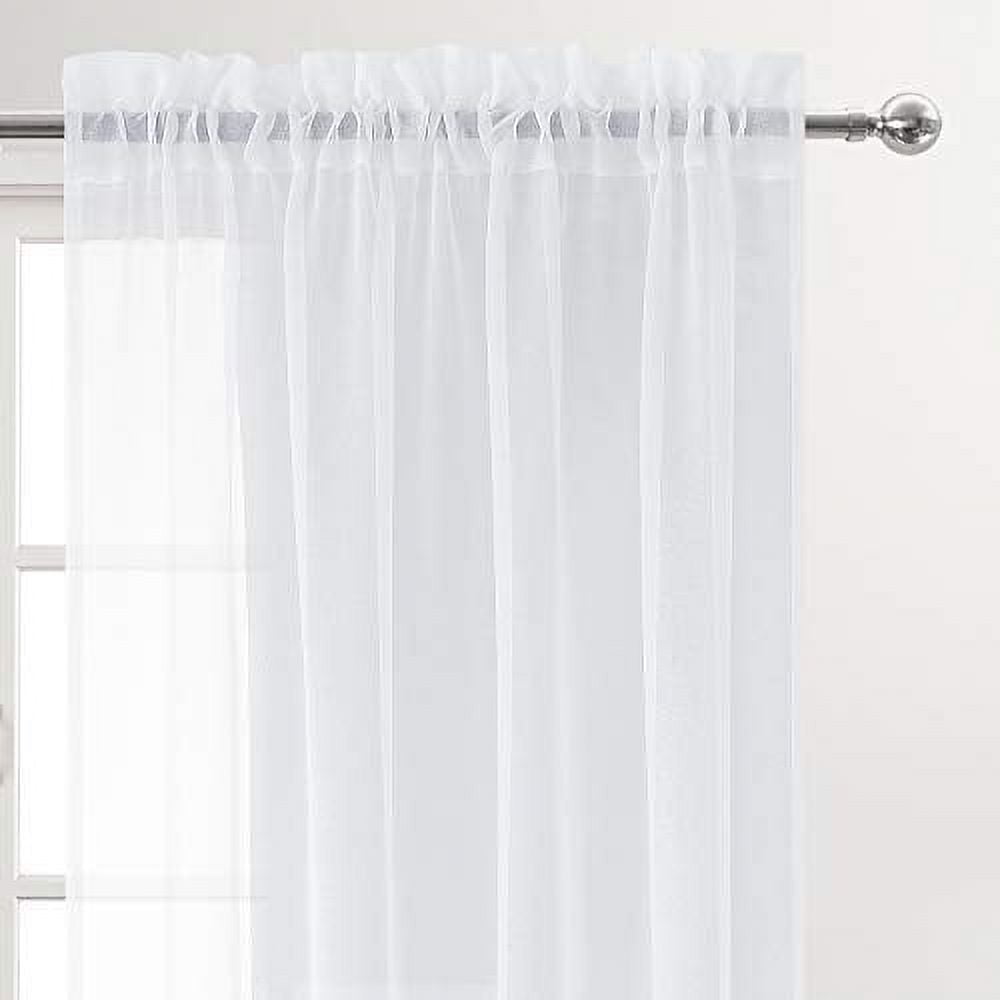 DWCN White Sheer Curtains Semi Transparent Voile Rod Pocket Curtains for Bedroom and Living Room, 52 x 54 inches Long, Set of 2 Panels