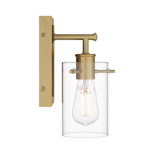 Regan 4.5 in. 1-Light Brushed Gold Vanity Light with Clear Glass Shade