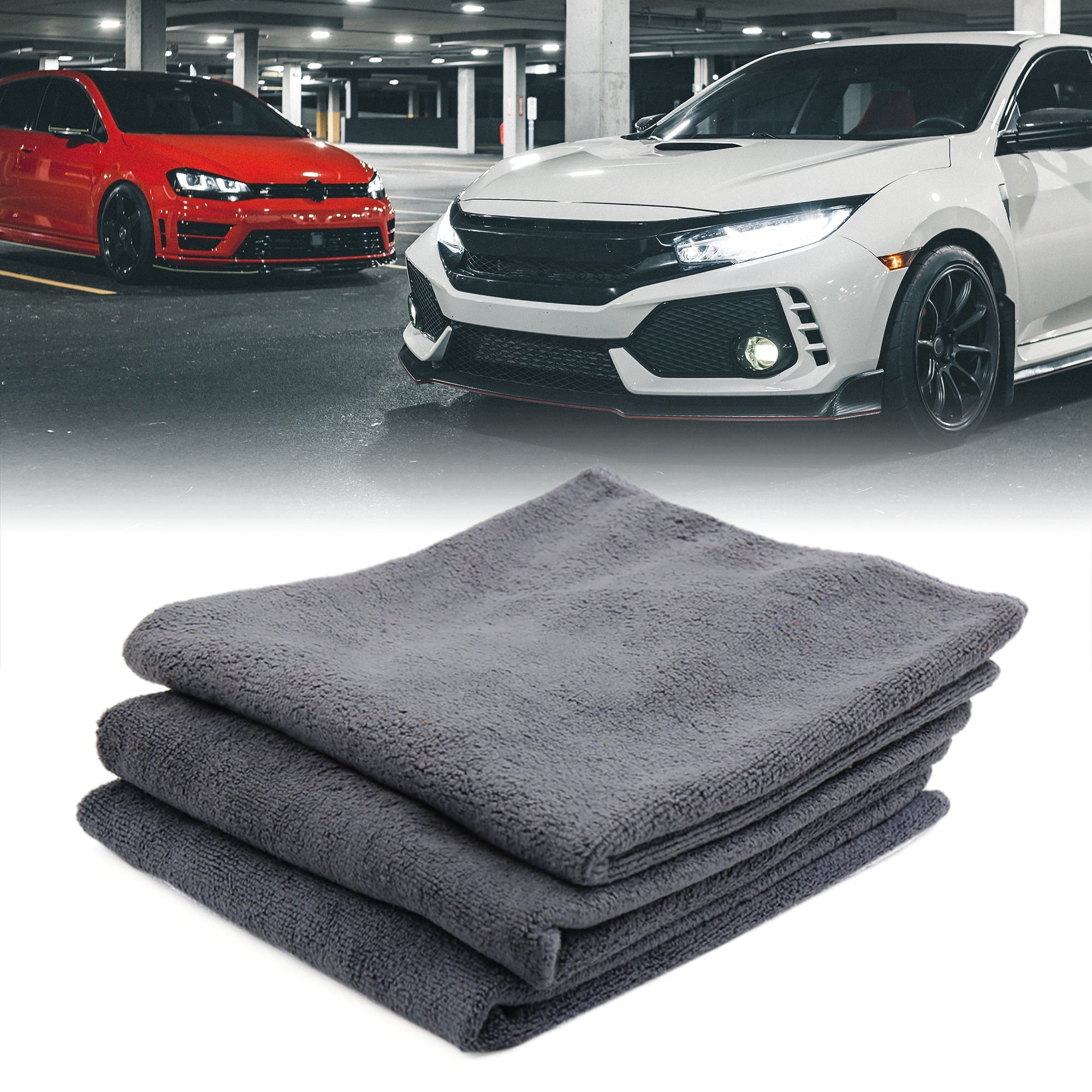 Unique Bargains 3 Pcs Water Absorbent Microfiber Fabric Car Clean Cloth Towel No-scratched for Auto Car Glass Gray