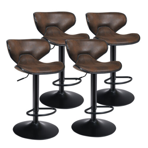 Costway Set of 4 Adjustable Bar Stools Swivel Bar Chairs Pub Kitchen Retro Brown