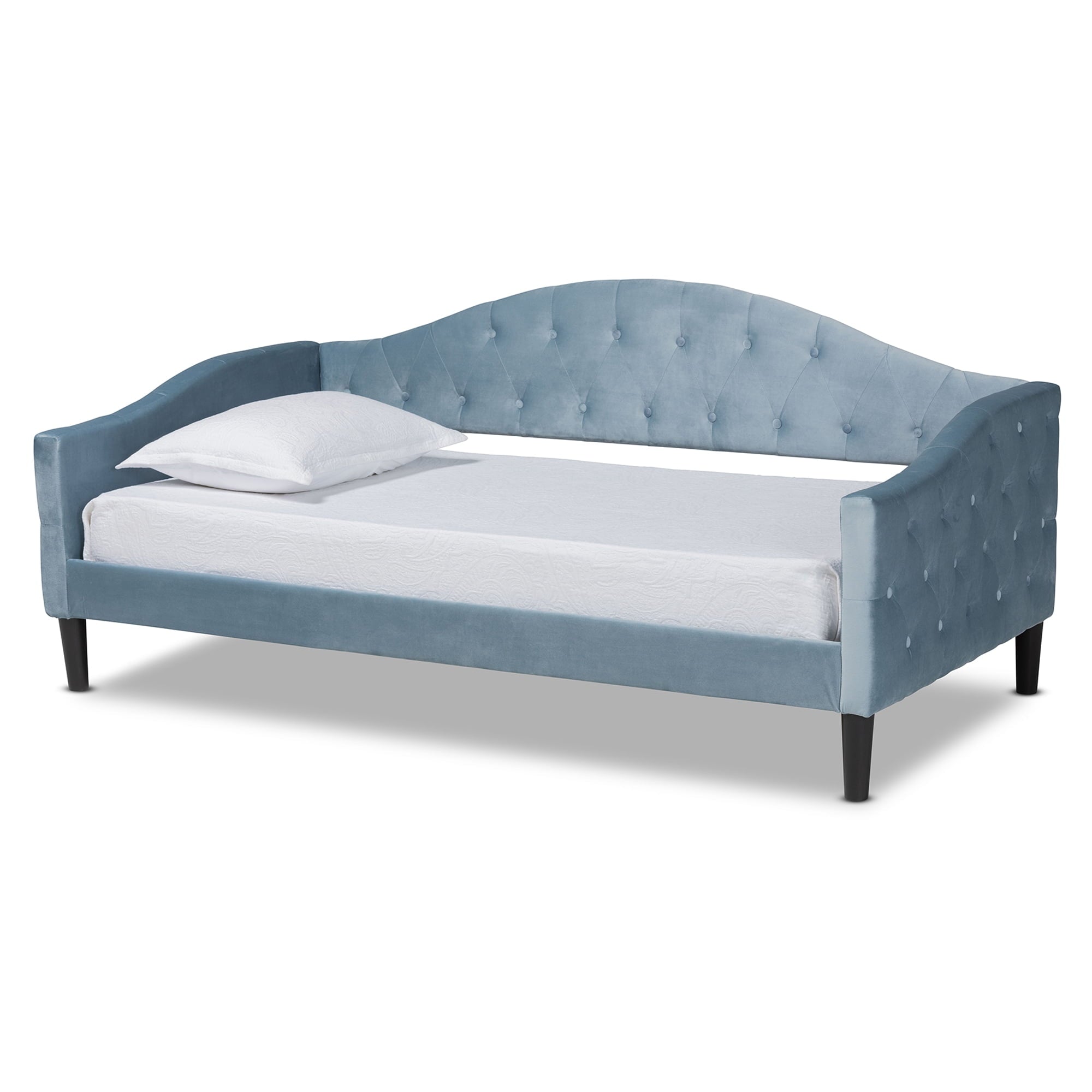 Baxton Studio Benjamin Modern and Contemporary Light Blue Velvet Fabric Upholstered and Dark Brown Finished Wood, Twin Size Daybed