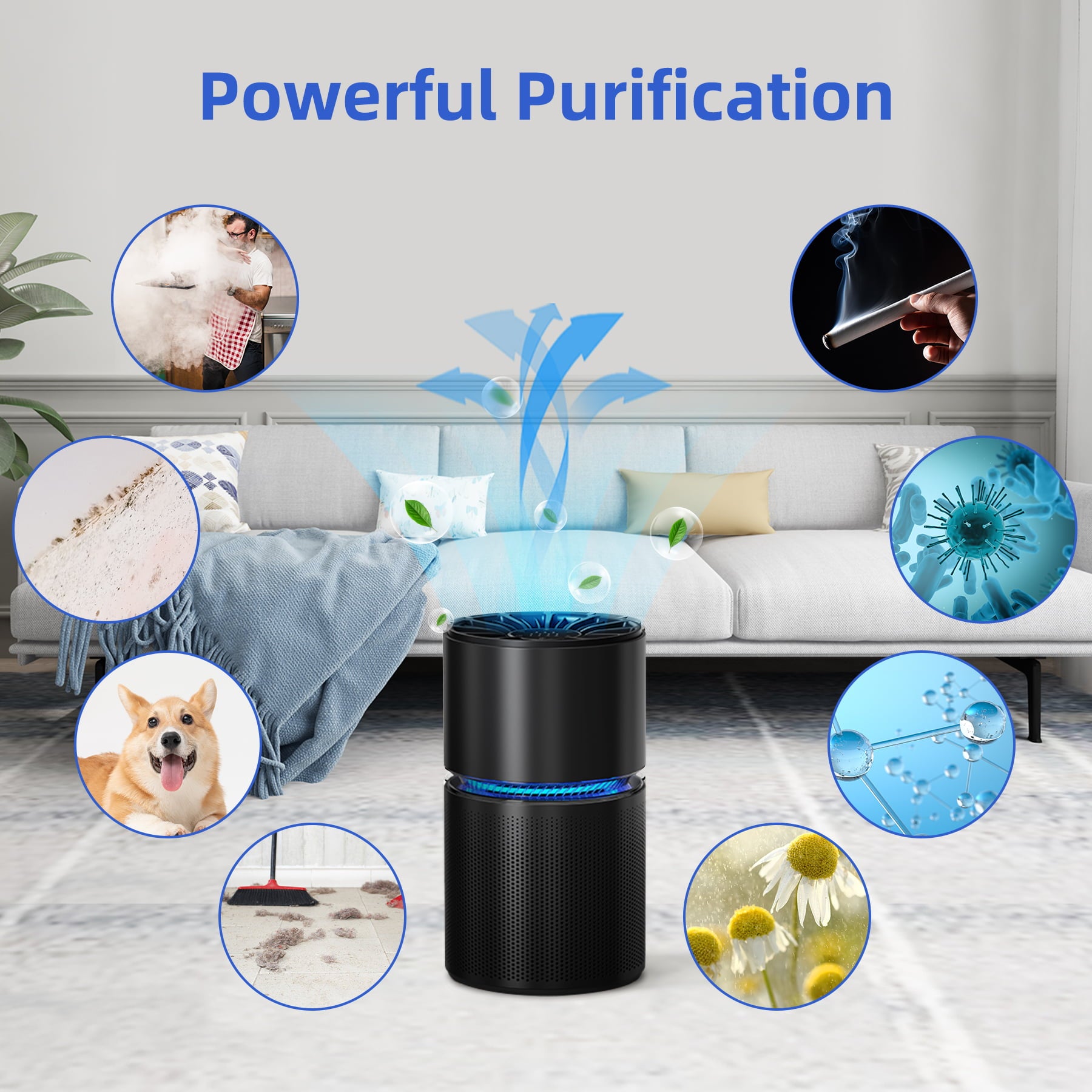 BREEZOME HEPA Air Purifier with Light Extra Large Room (620 Sq. Ft), Black