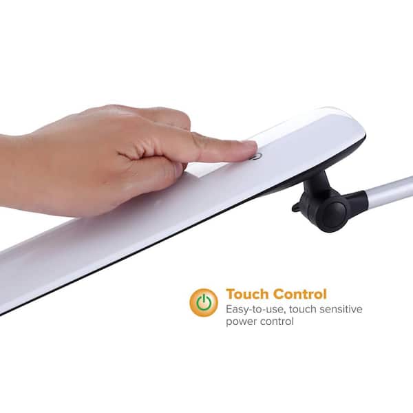35 in. Silver/Black LED Desk Lamp with Adjustable Double Arm and Touch Activation