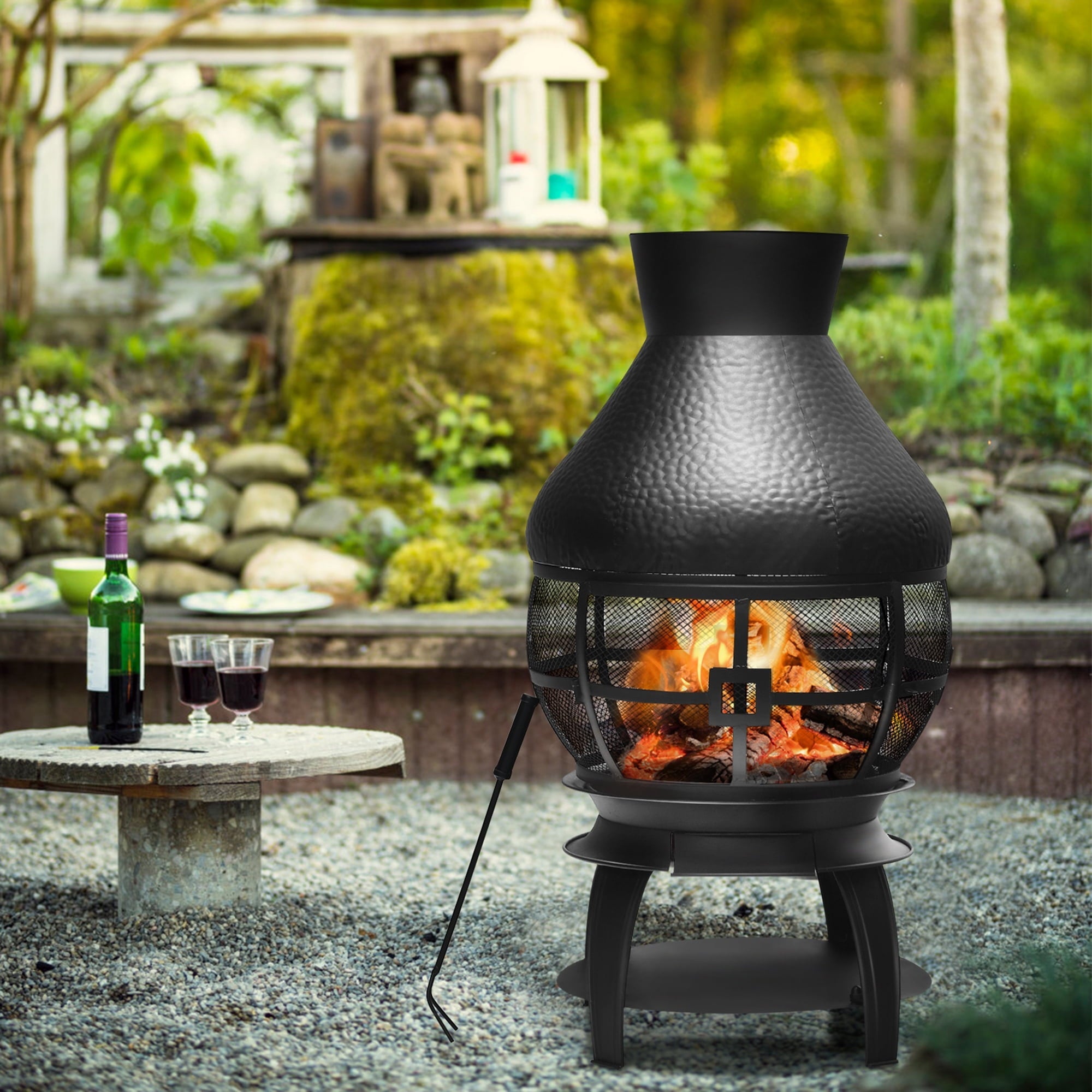 Gymax Patio Fire Pit Chimenea Fireplace Wood Burning Heater Garden Backyard