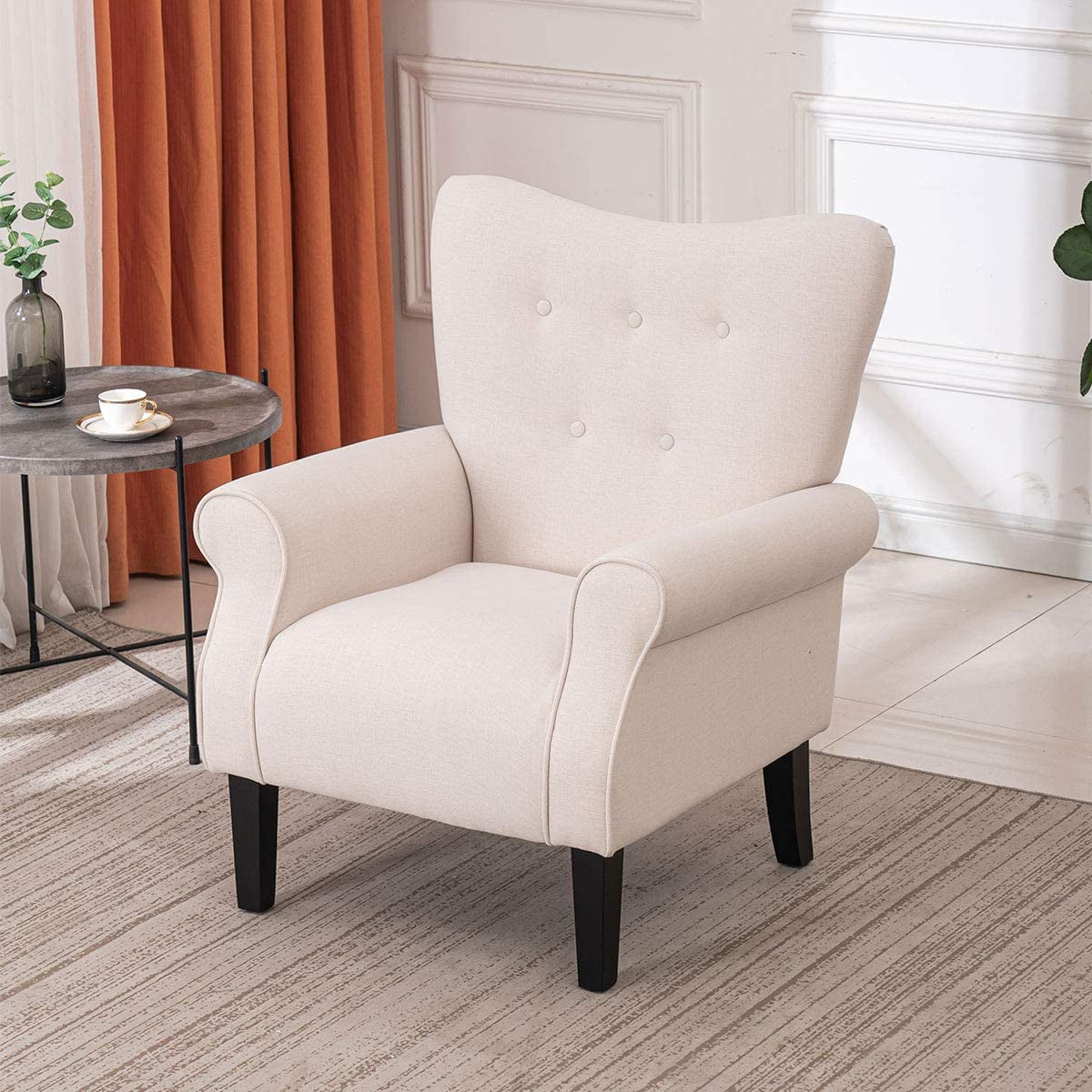 Richryce MidCentury Accent Chair with Arm ,High Back Armchair Beige,Beige