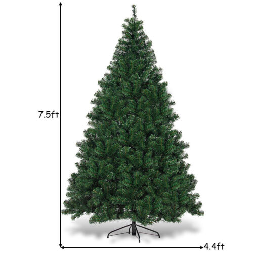7.5Ft Pre-Lit Dense Christmas Tree Hinged w/ 550 Multicolor Lights & Stand