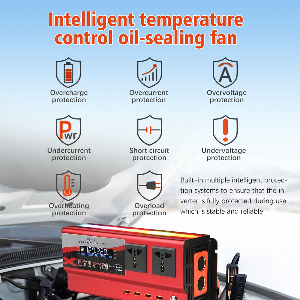 MDHAND 3000/4000/6000W Vehicle Car Power Inverter DC 12V to AC 110V Converter Modified Sine Wave,4 USB Outlets RV Solar Converter LED