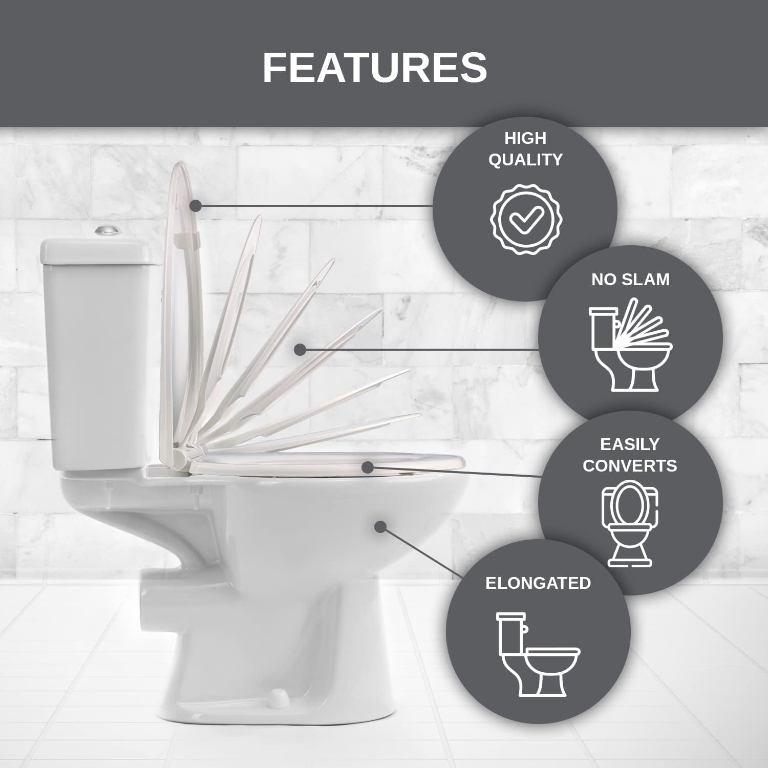 UMIEN Potty Training Seat Ideal 2 in 1 Toilet Seat For Toddlers & Adults– Space Saving Solution For Kids Potty Training Easy To Install Convertible Toilet Seat, (Elongated)