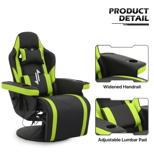[PRO GAME]Computer Racing Chair Massage Recliner Swivel Seat w/Bluetooth Speaker