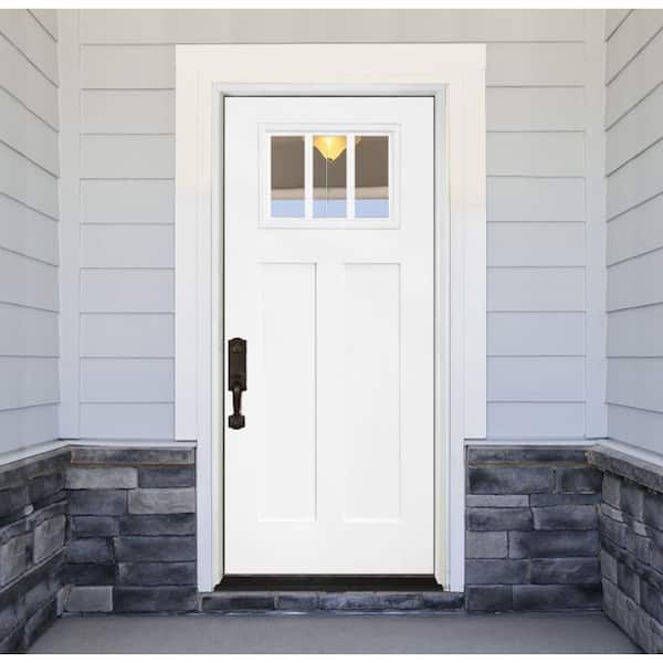 36 in. x 80 in. Legacy Series 3 Lite Clear Glass Right-Hand Inswing Primed Fiberglass Prehung Front Door