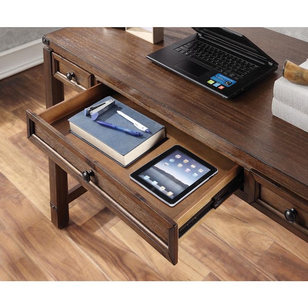 Baton Rouge 48 in. Rectangular Brushed Walnut Wooden 3-Drawer Writing Desk