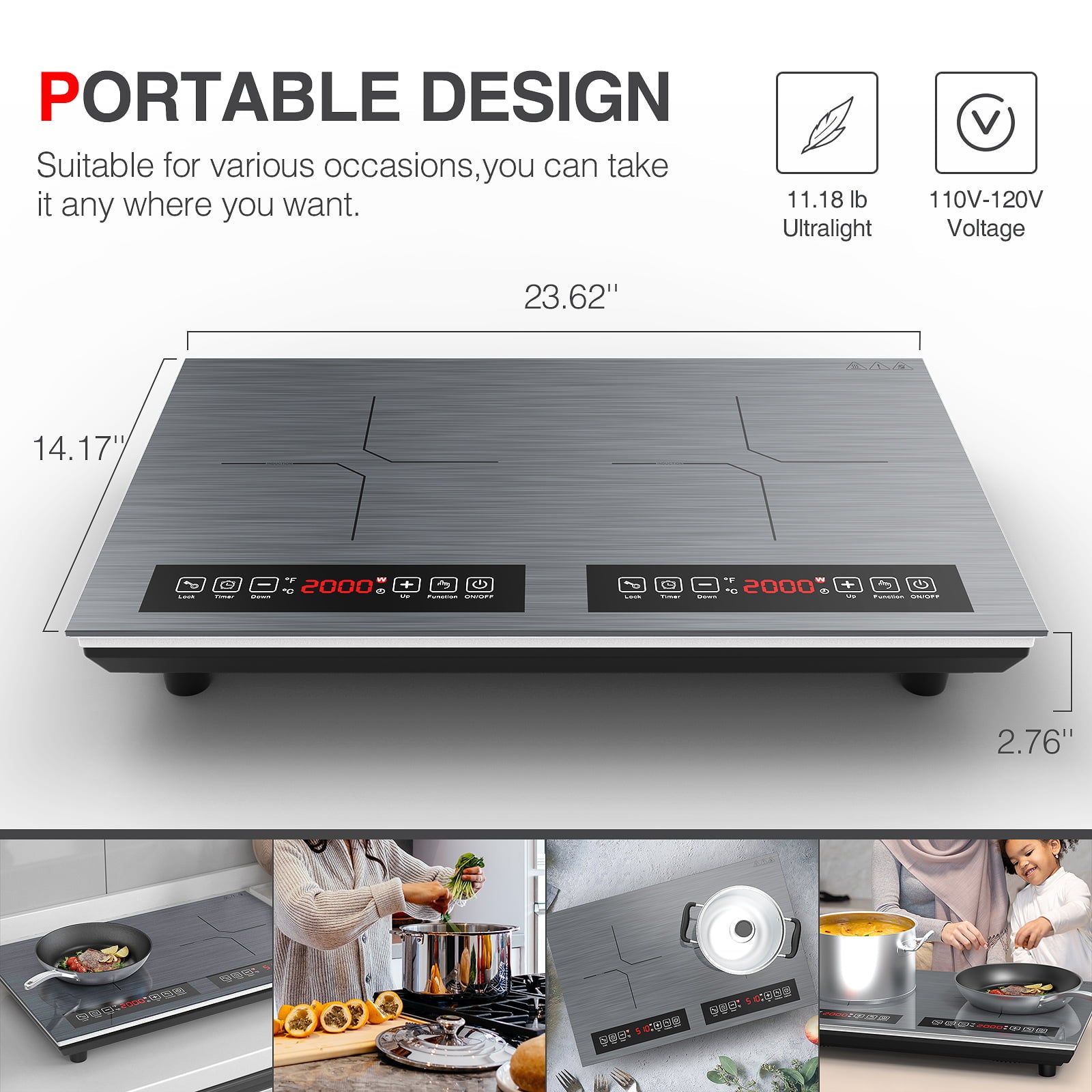 Induction Cooktop, 110V 24 Inch Electric Cooktop LED Touch Screen Burner, Overheat Protection Function Hot Plate, 9 Temperature and Power Safety Lock, Special Design Glass Panel Stove