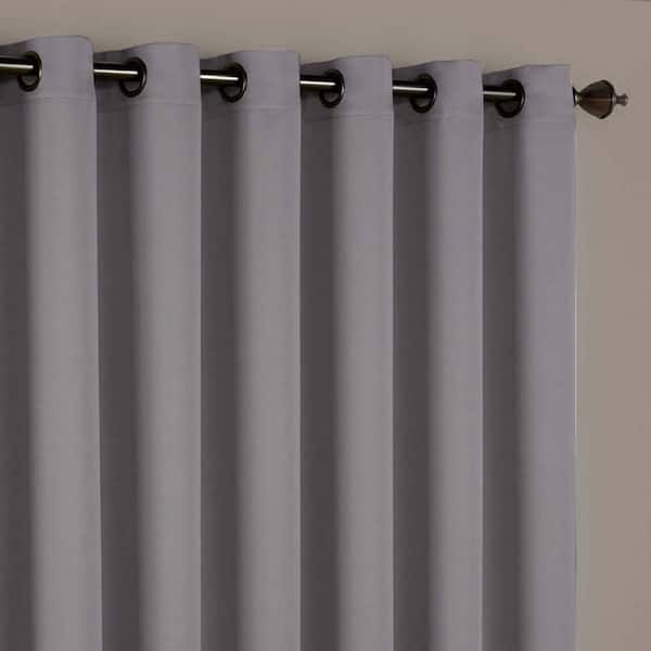 Tricia Grey Solid Polyester 100 in. W x 84 in. L Room Darkening Pair Rod Pocket Curtain Panel