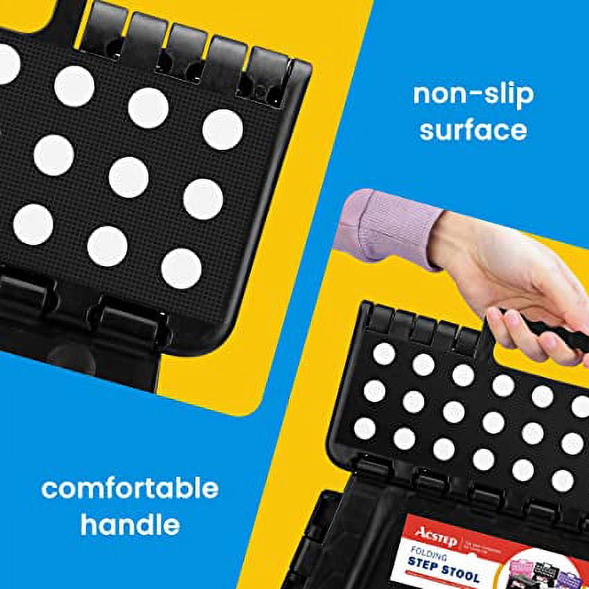 ACSTEP Step Stool 11 Inch,Tall Kids Folding Step Stool, Plastic Step Stools with Non-Slip Surface,Black