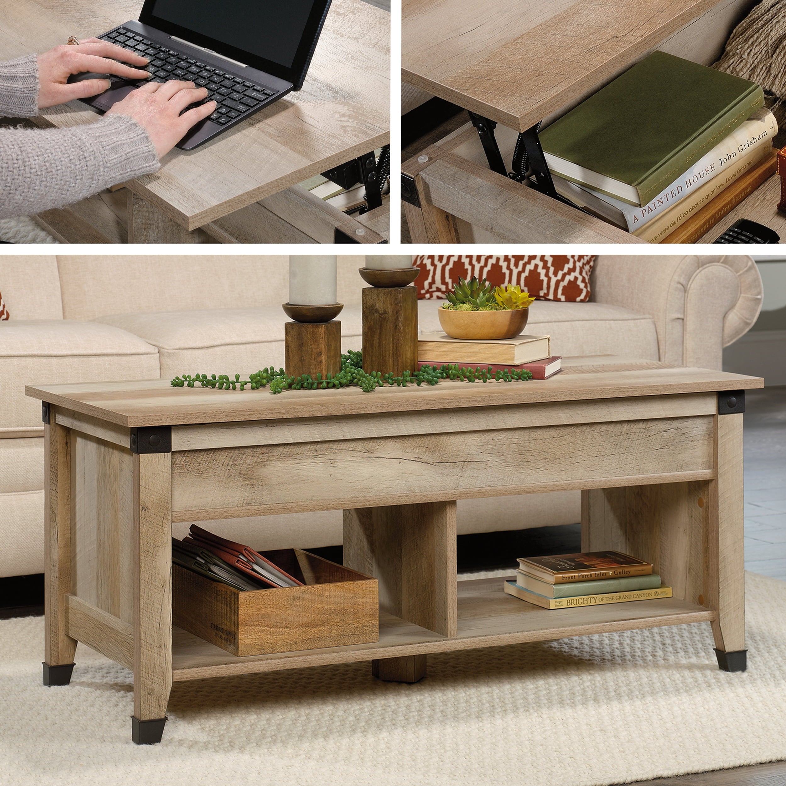 Sauder Carson Forge Lift Top Coffee Table, Lintel Oak Finish