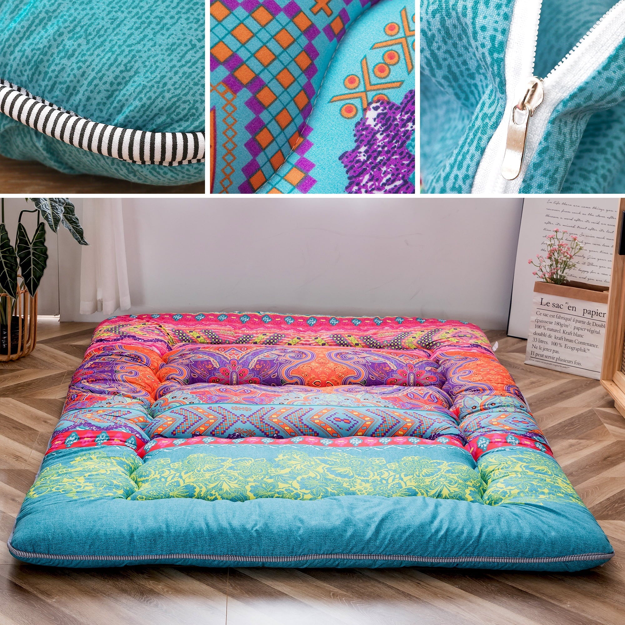 Bohemian Retro Floor Mattress Japanese Style Futon Mattress Portable Camping Mattress Sleeping Pad Twin
