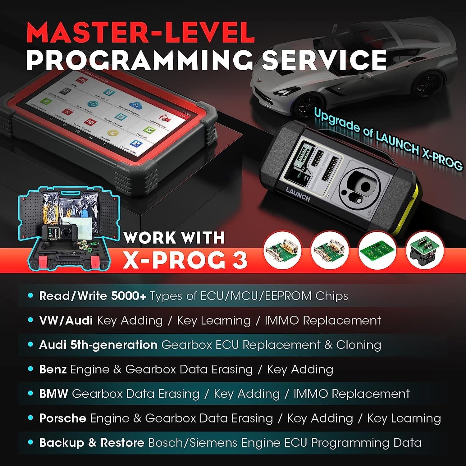 LAUNCH X431 IMMO Elite Key Programming Car Diagnostic Scan Tool with X-PROG3 Key Programmer, ECU Clone/match, CANFD&DOIP, 39+ Services  2 Years Free Update