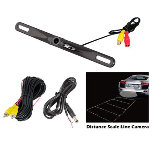 PYLE PLCM18BC - License Plate Rear View Camera - Built-in Distance Scale Lines Backup Parking/Reverse Assist Waterproof Adjustable Slim Bar Cam w/ 420 TVL Resolution & RCA Output Zinc Black Chrome