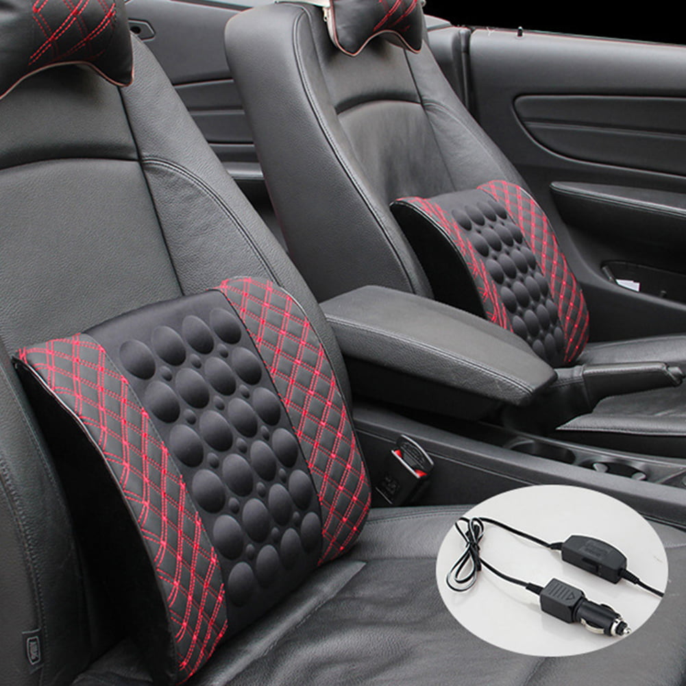 Walbest 12V Car Electric Massage Cushion Lumbar Massage, Car Seat Back Support Waist Cushion, Lumbar Relaxation Devices, Car Waist Pad Pillows for Driver Car Cushion Relieve Body, Microfiber Leather