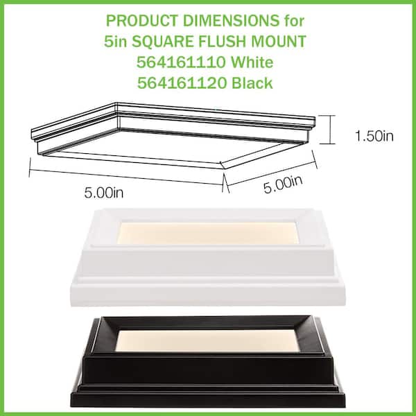 Low Profile 5 in. Matte Black Square LED Flush Mount with Night Light Feature J-box Compatible Dimmable (8-Pack)