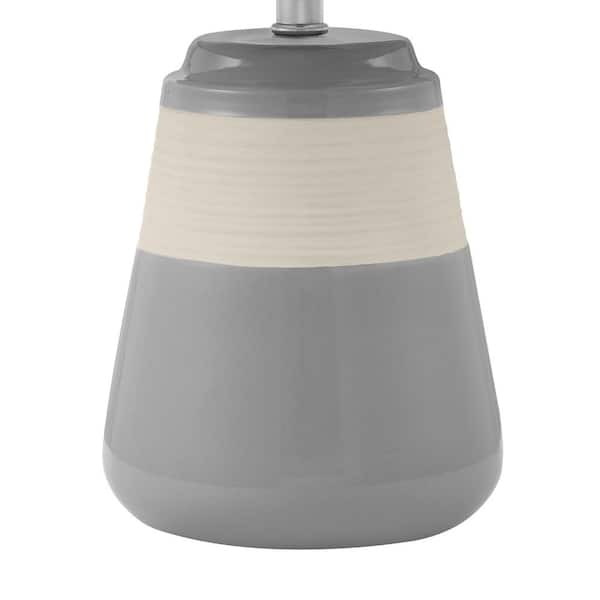 16 in. Grey Ceramic Table Lamp with Beige Fabric Shade