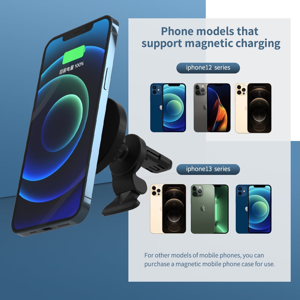 Soliom Wireless Mag-Safe Car Charger with Phone Holder Compatible with iPhone 14/13, Samsung S22