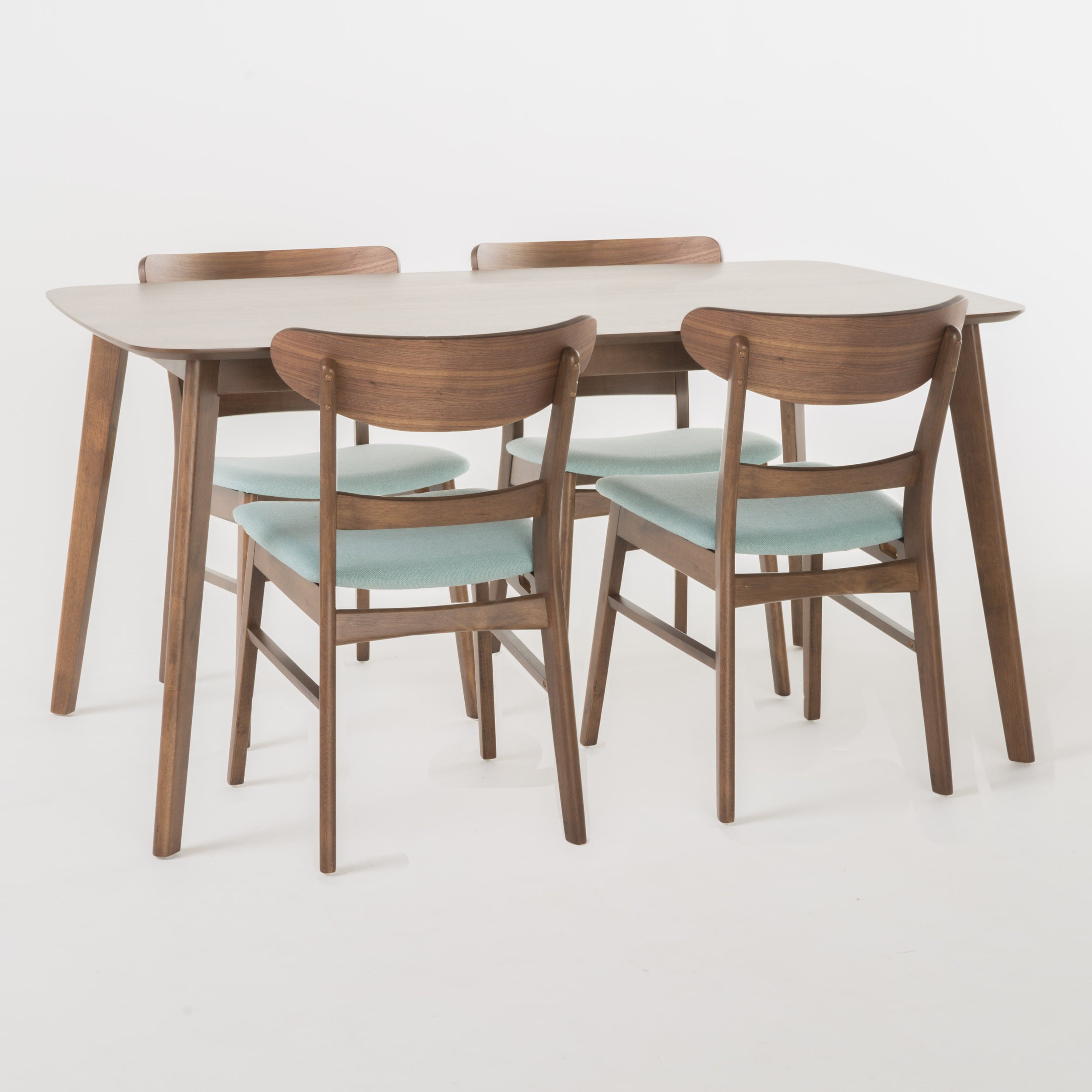 Noble House Lydia Mid-Century Modern 5 Piece Dining Set, Mint and Natural Walnut