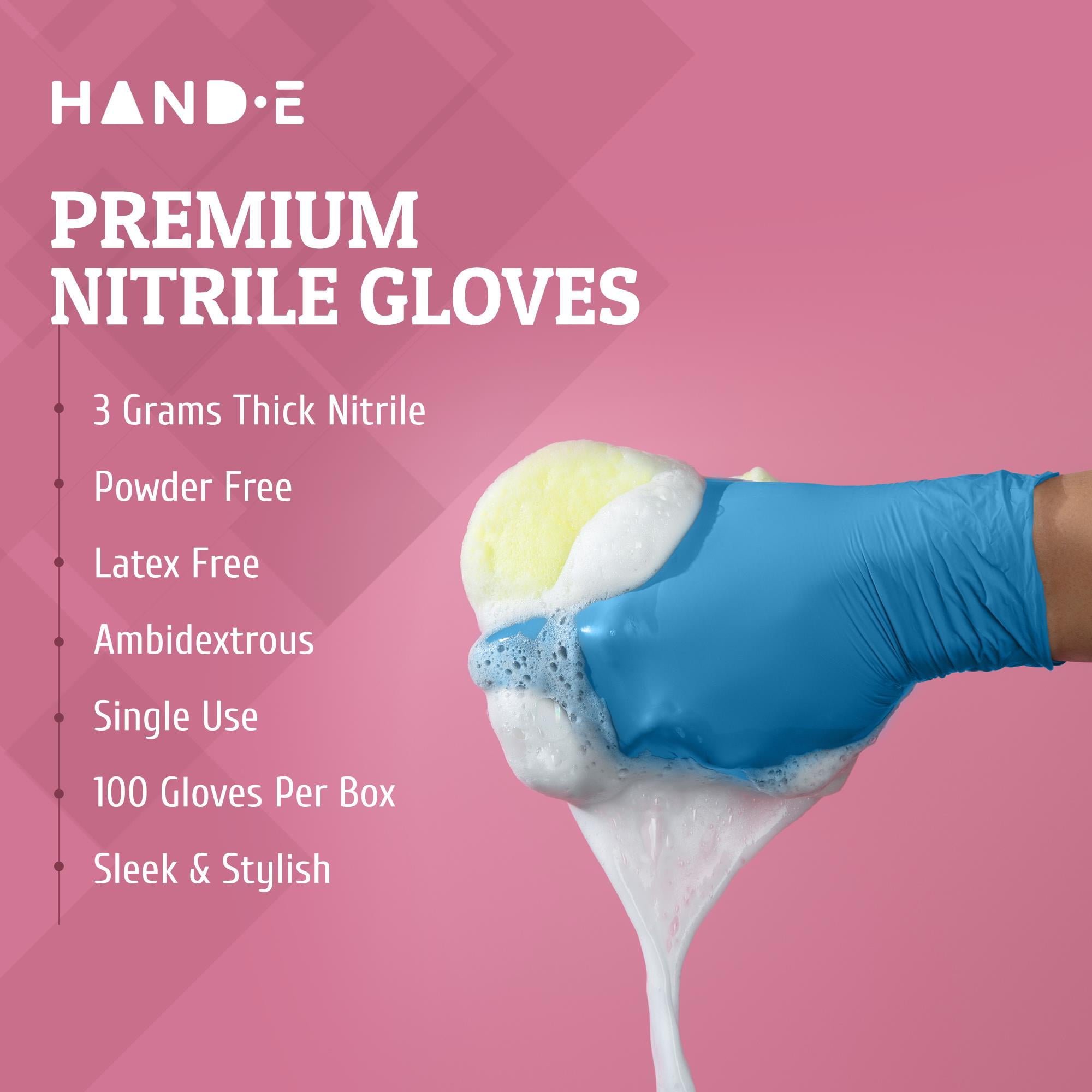 Hand-E Nitrile Gloves (L -100 Count) 3 Mil, Blue Disposable Latex and Powder Free Medical and Household Gloves