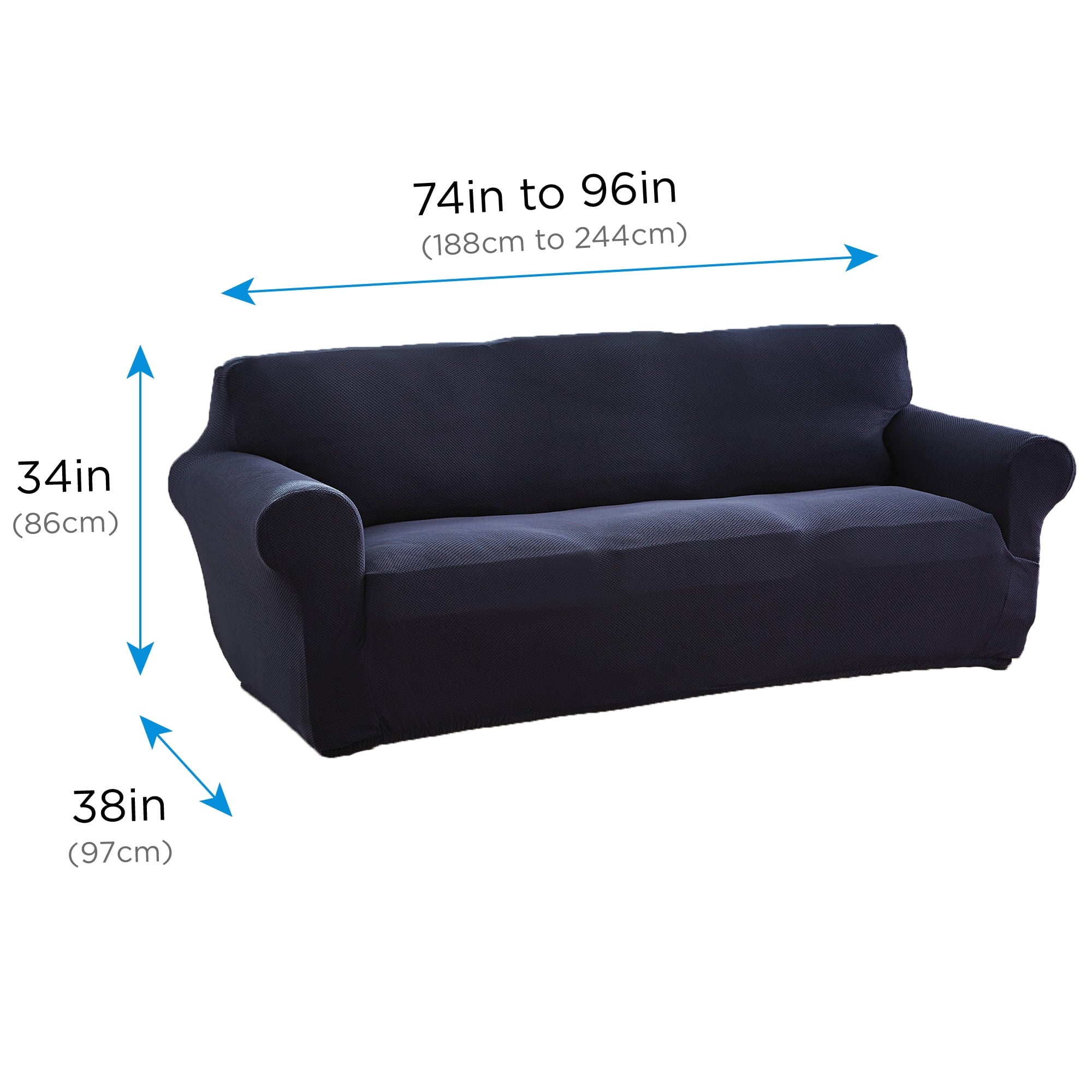 Mainstays Pixel Stretch Fabric Sofa Slipcover, Navy Blue, 1 Piece