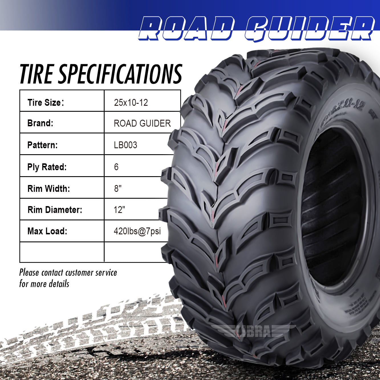 Roadguider ATV/UTV Tires 25x10-12 6PR 10273, Set 2