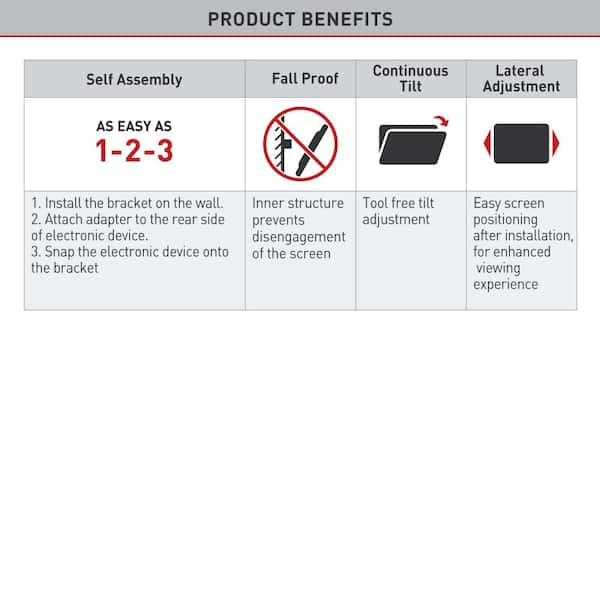 13 in. to 58 in. Tilt TV Wall Mount Black Continuous Tilt Lateral Adjustment