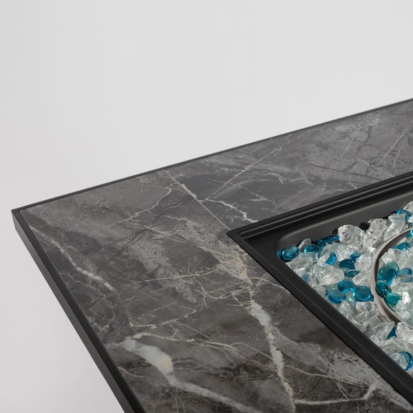 30 in. Brown Wicker Square Outdoor Fire Pit Table with Glass Rocks and Rain Cover