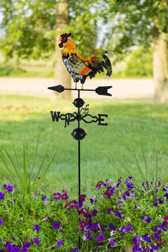 48 in Metal Weather Vane / Wind Wheel Garden Stake with Rooster Ornament