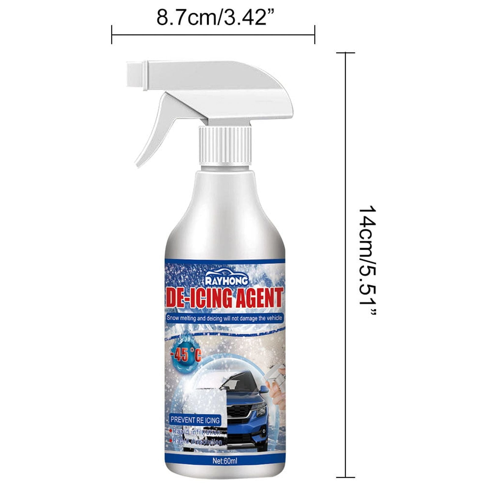 Banghong 60ml Snow Melt Spray De-Icer,Defroster Sprayer Glass De-Icer Ice Melt Antifreeze Snow Melt